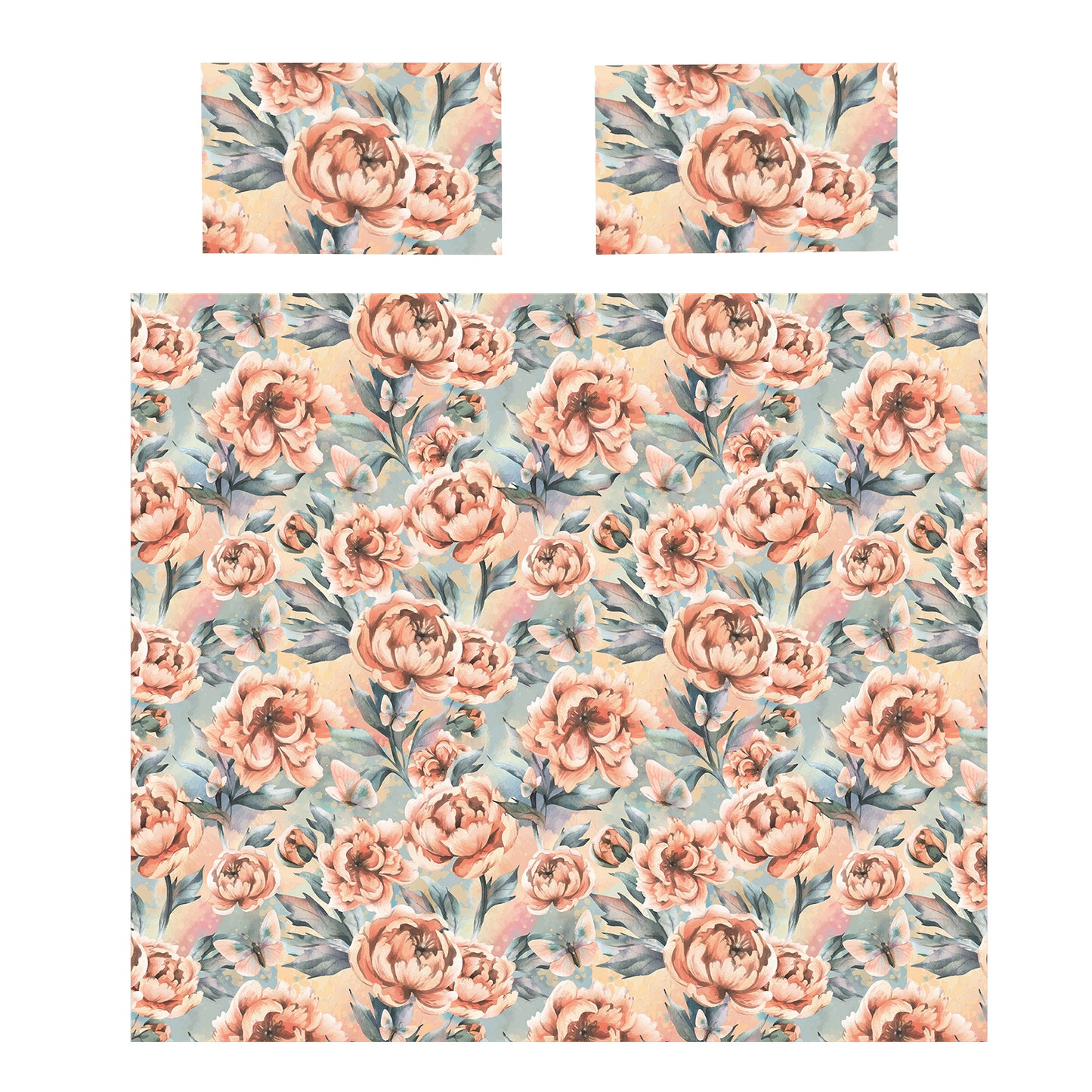 Peachy Dahlia Flowers Duvet Cover Set