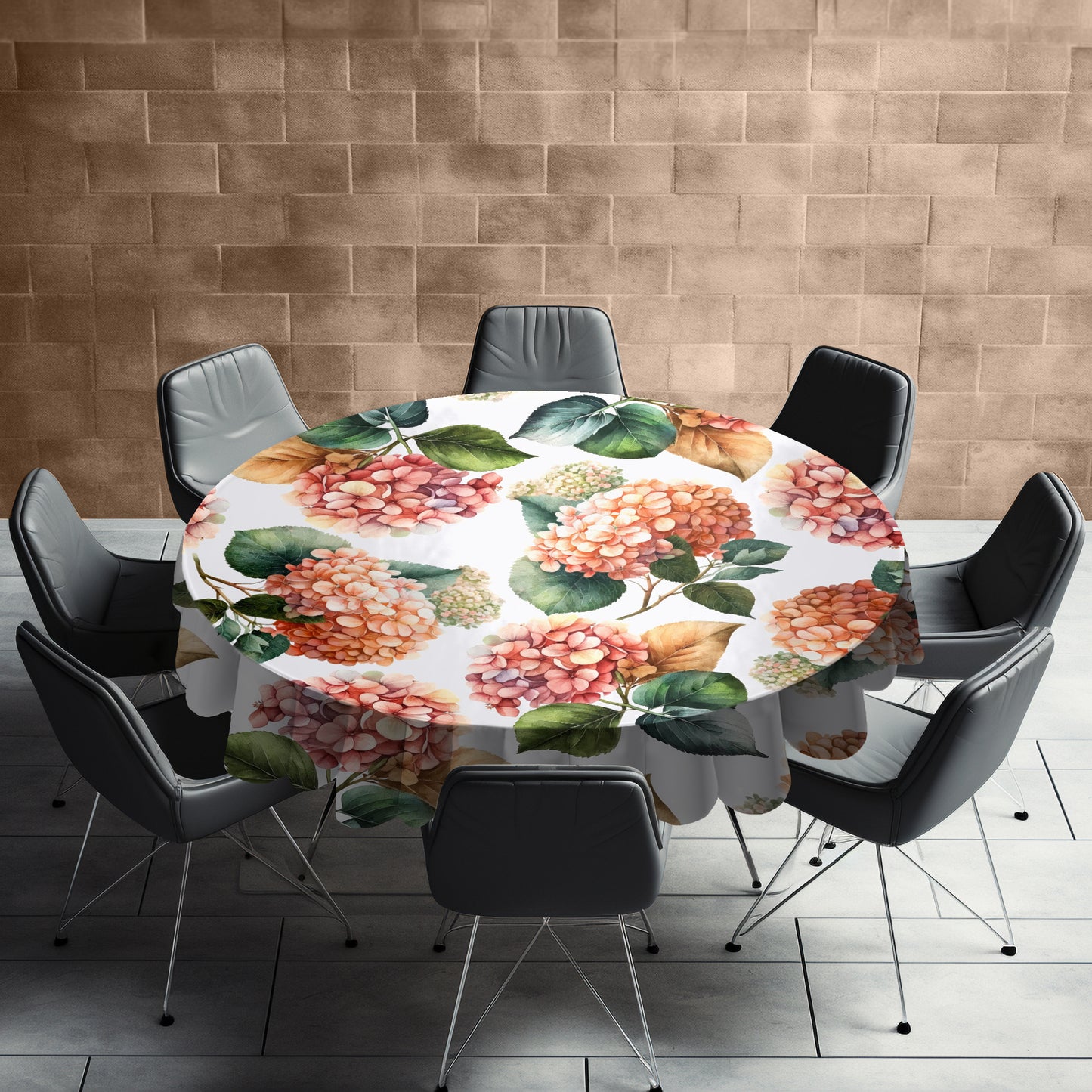 Peachy Hydrangeas Round Tablecloth by Mark van Vuuren