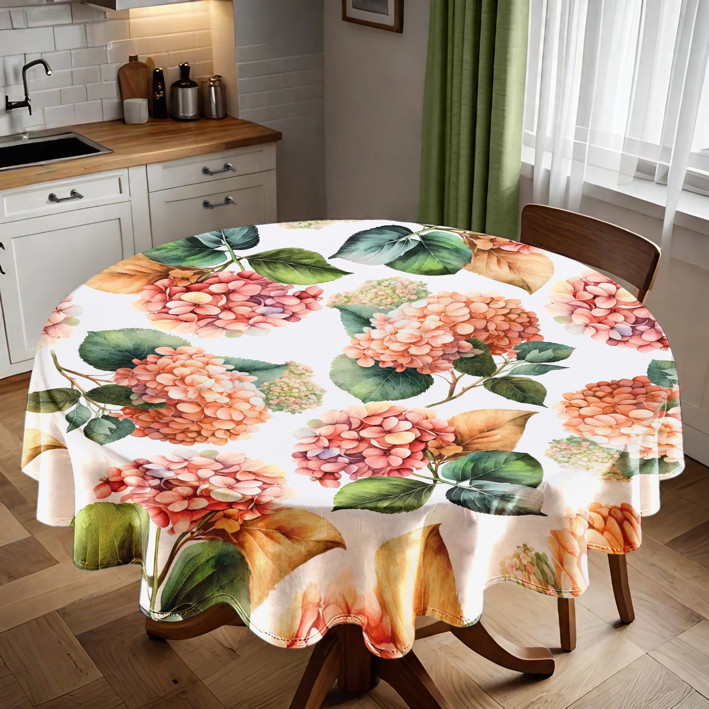 Peachy Hydrangeas Round Tablecloth by Mark van Vuuren