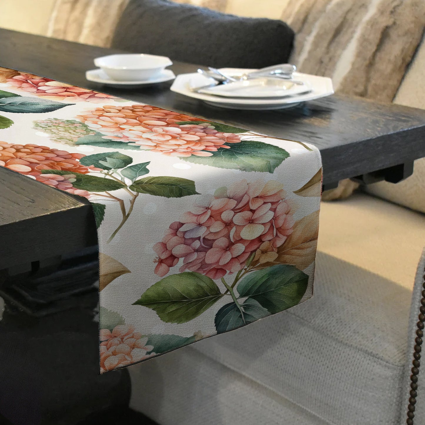 Peachy Hydrangeas Table Runner by Mark van Vuuren