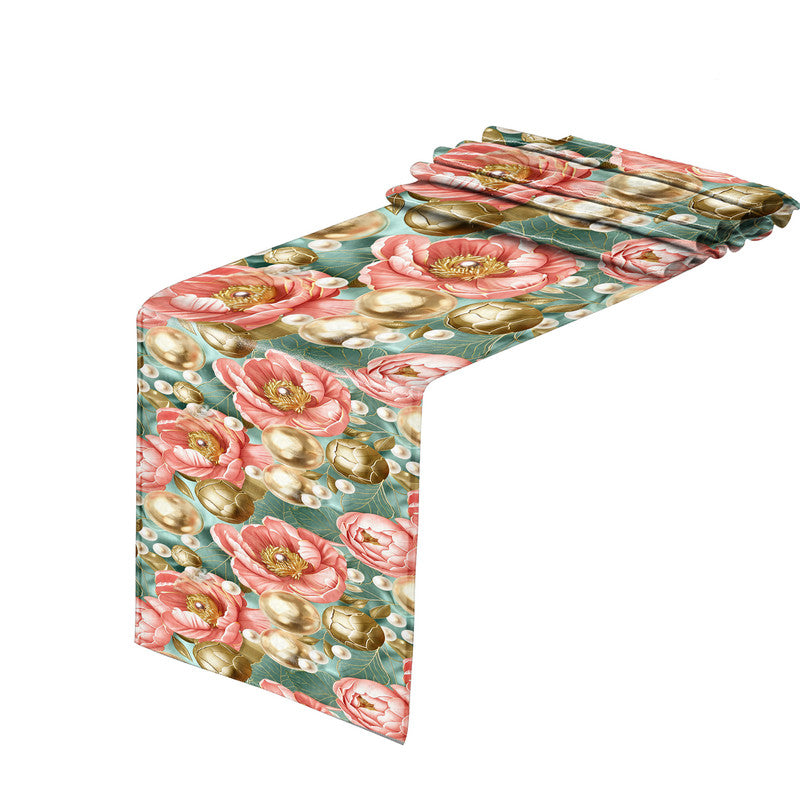 Peonies And Gold Balls Table Runner