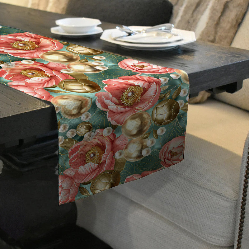 Peonies And Gold Balls Table Runner