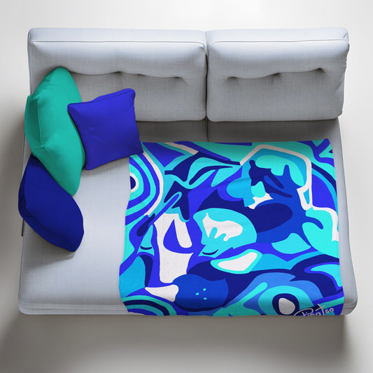 Blue Camo Cat Light Weight Fleece Blanket by Picatso