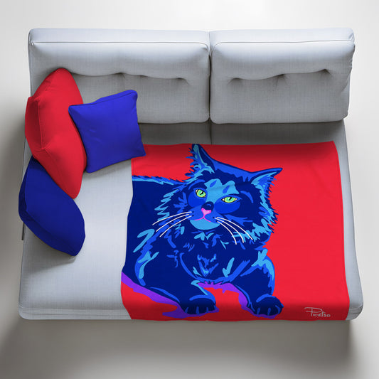 Blue Cat Light Weight Fleece Blanket by Picatso