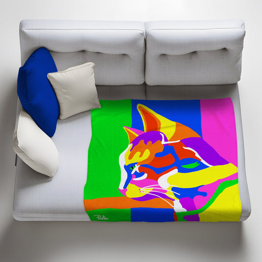 Colourful Daydreamer Cat Light Weight Fleece Blanket by Picatso