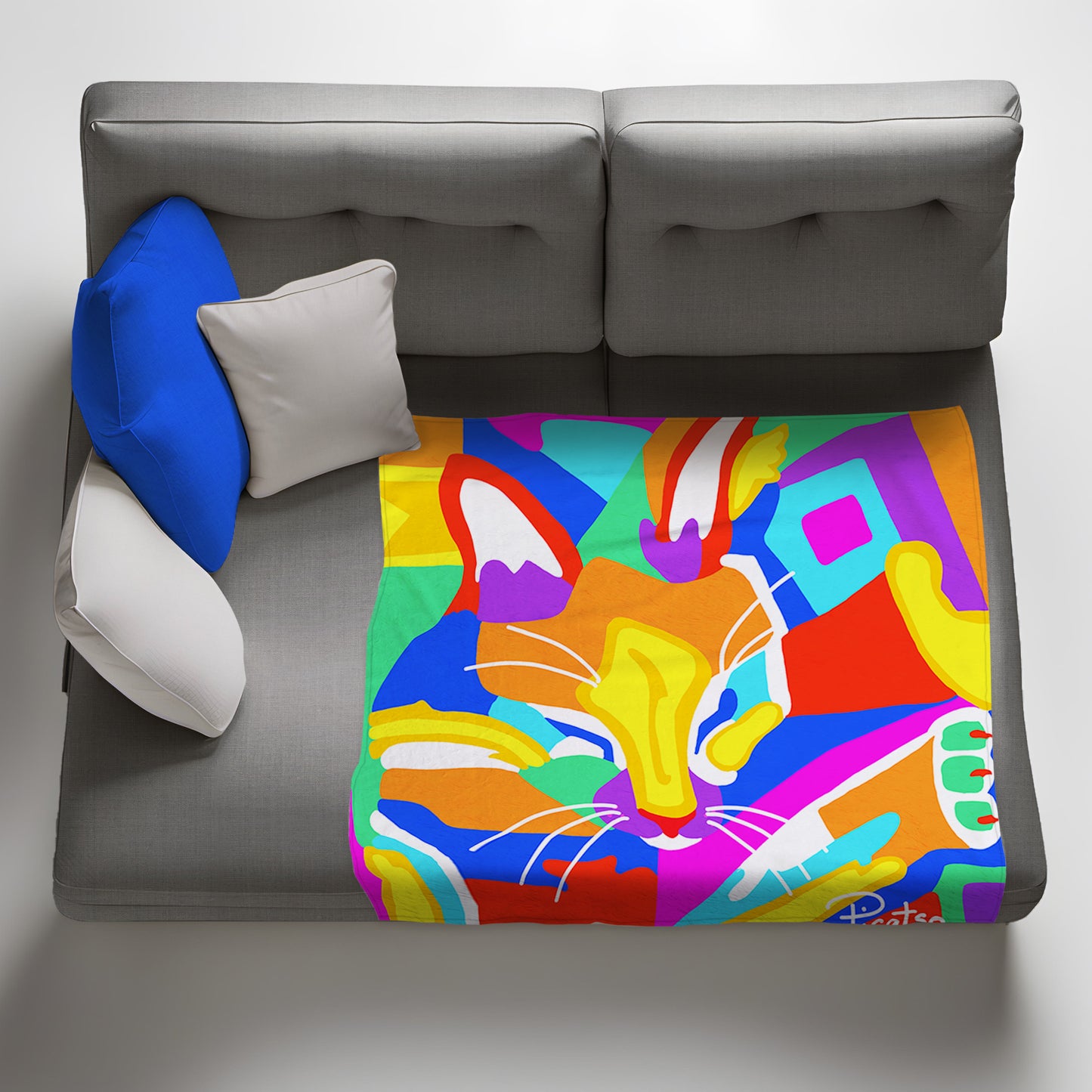 Colourful Dreamer Cat Light Weight Fleece Blanket by Picatso