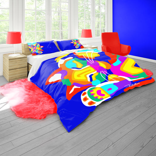Blue Colourful Dreamer Cat By Picatso Duvet Cover Set