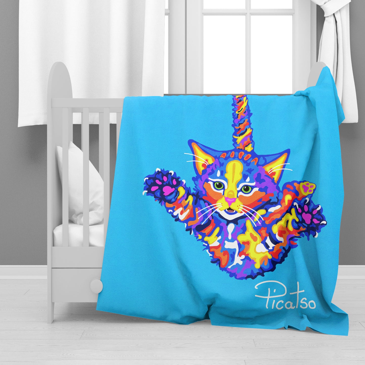 Flying Cat Minky Blanket By Picatso