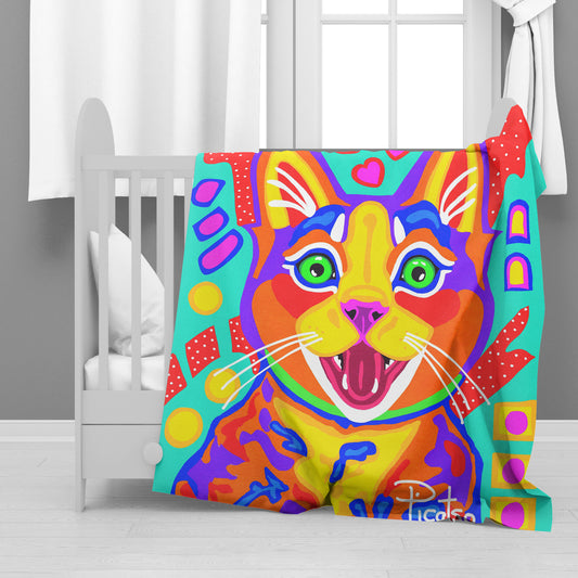 Happy Cat Minky Blanket By Picatso