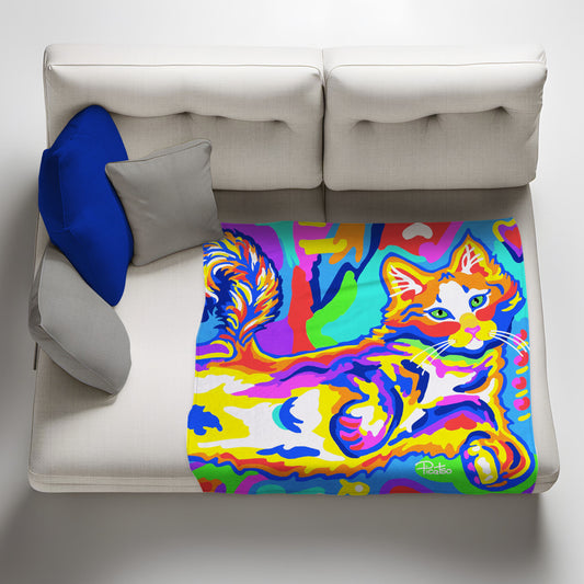 Lazy Kitty Light Weight Fleece Blanket by Picatso
