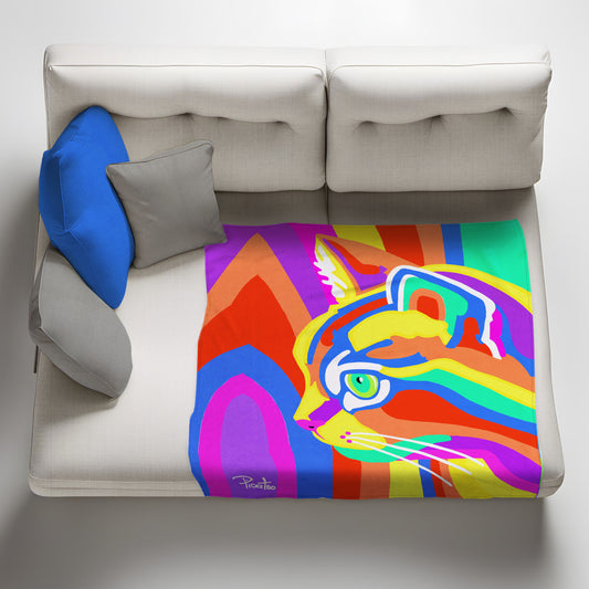 Rainbow Cat Light Weight Fleece Blanket by Picatso
