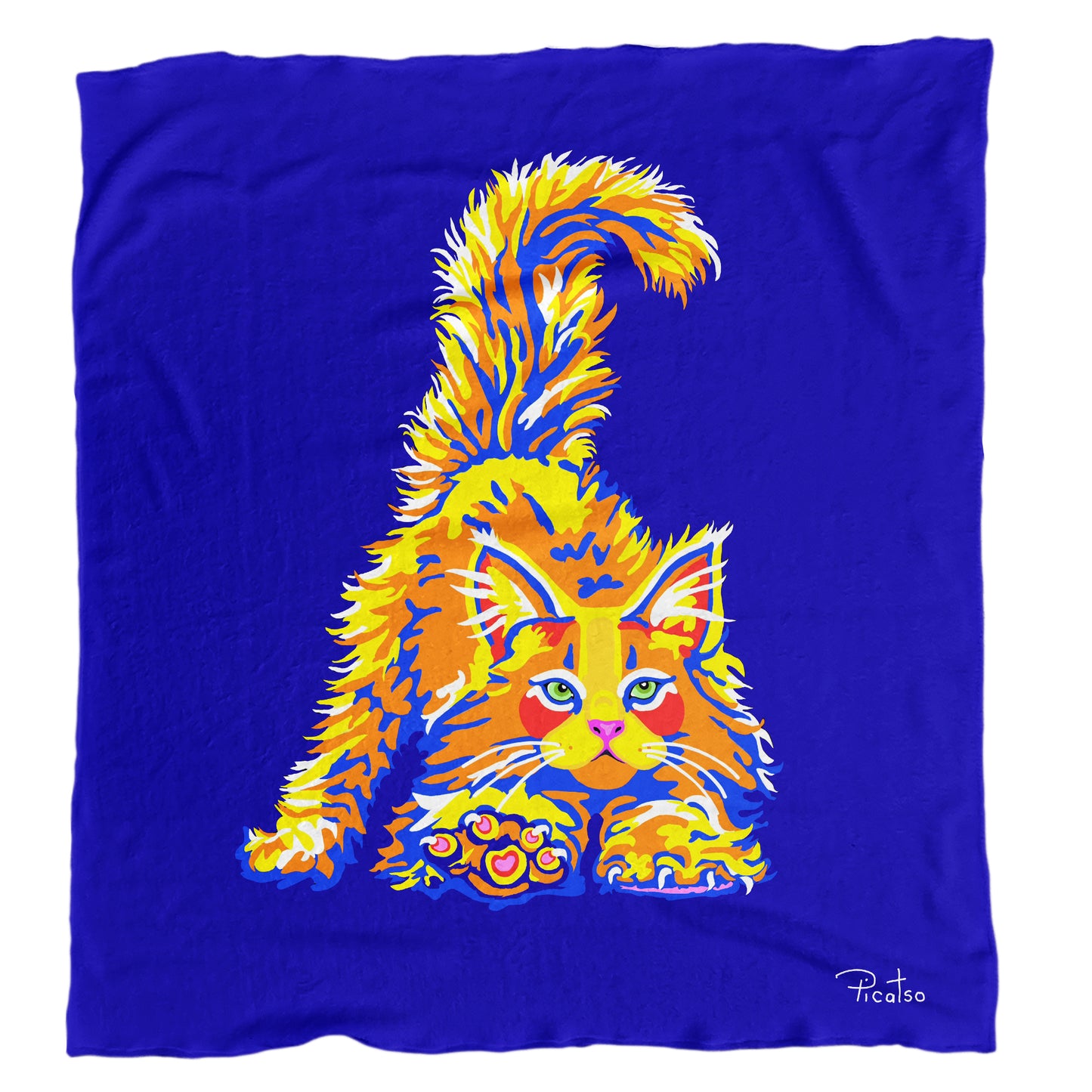 Blue Stretching Cat Light Weight Fleece Blanket by Picatso