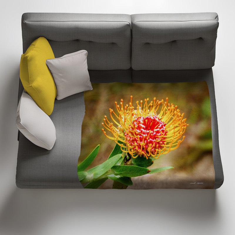 Pincushion Protea Light Weight Fleece Blanket by Annette Heymans