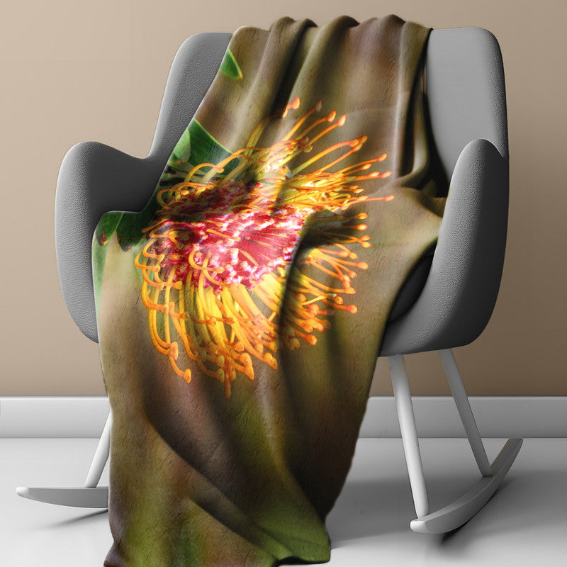 Pincushion Protea Light Weight Fleece Blanket by Annette Heymans