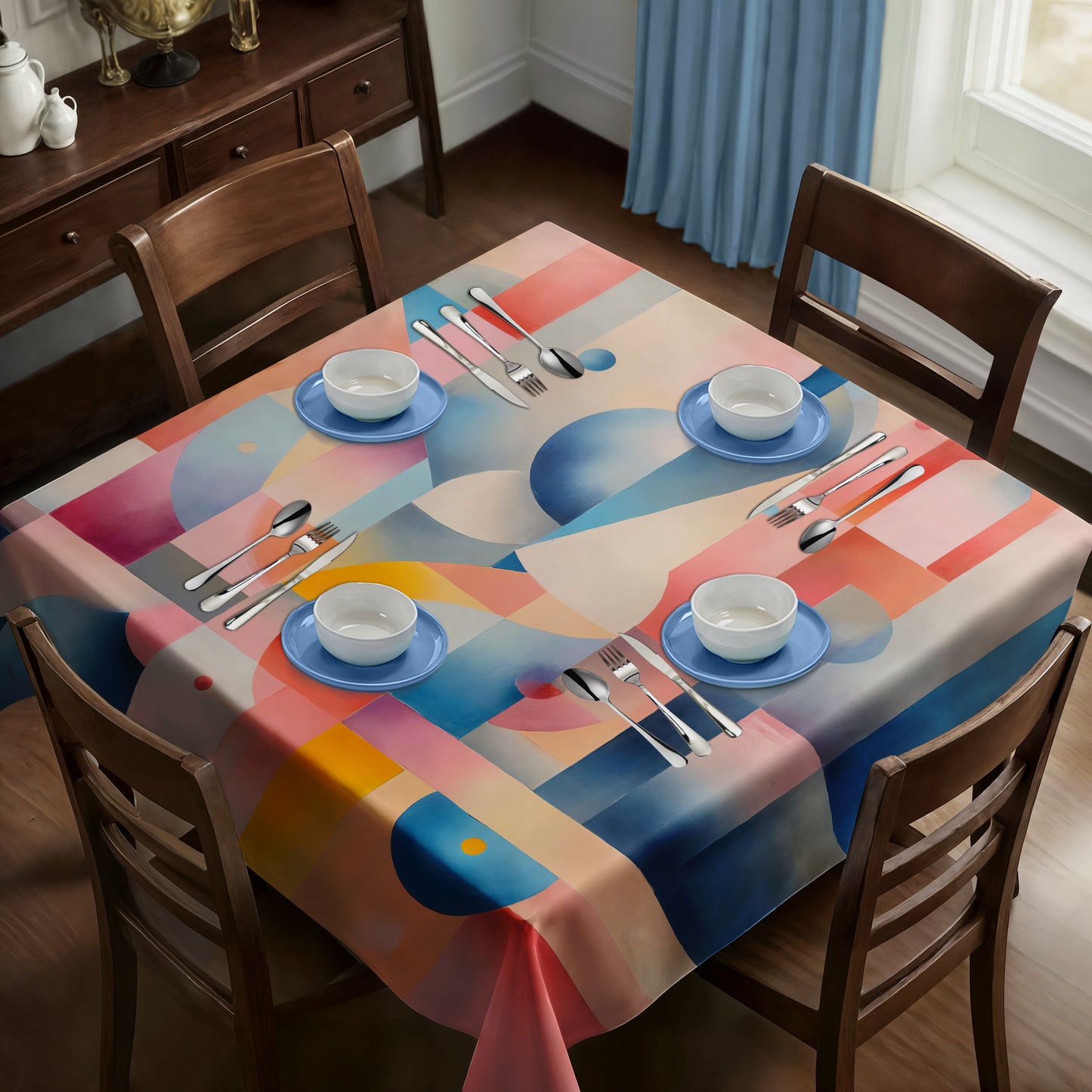 Pink Abstract Shapes Square Tablecloth