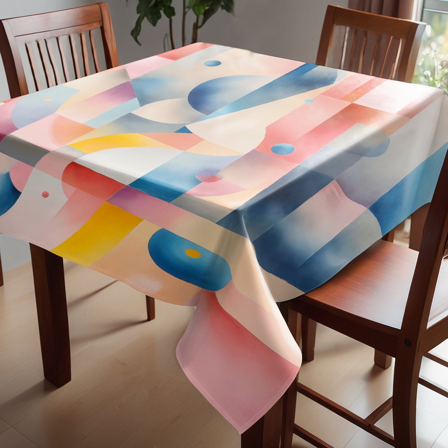 Pink Abstract Shapes Square Tablecloth