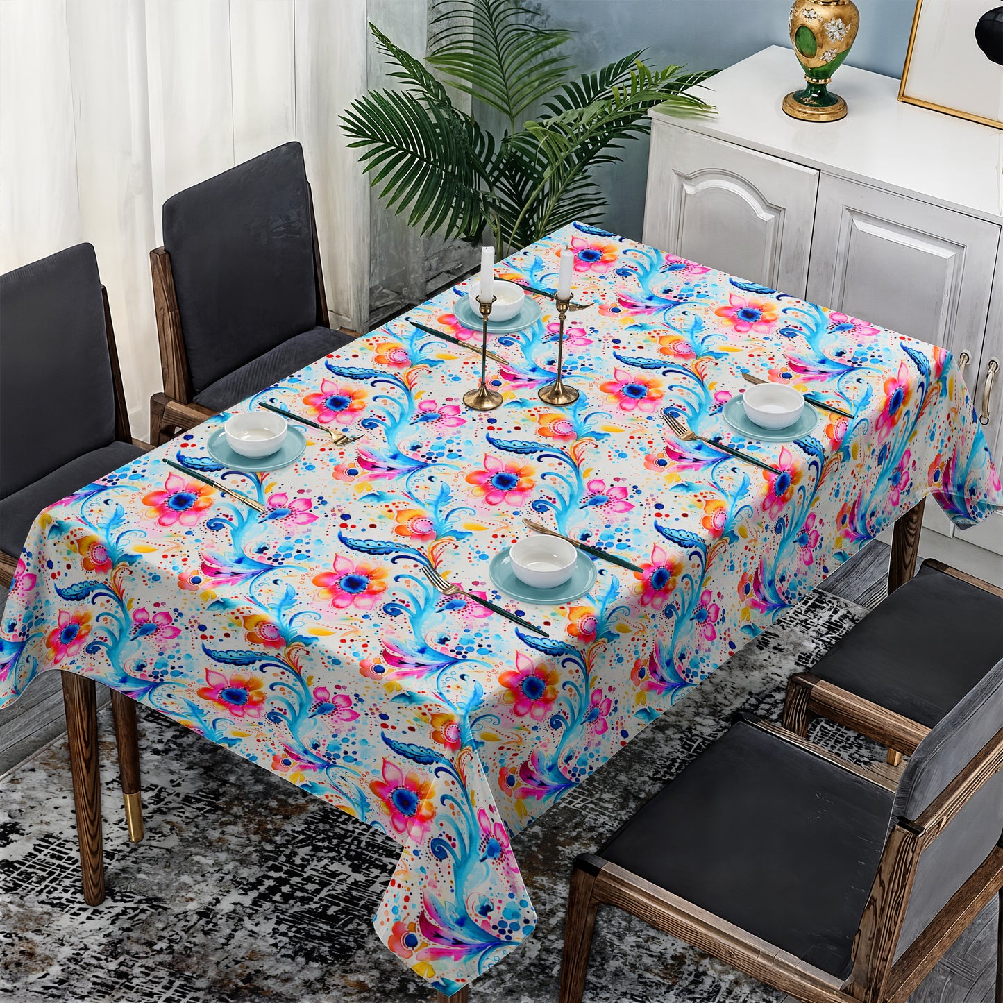 Pink And Blue Rectangle Tablecloth