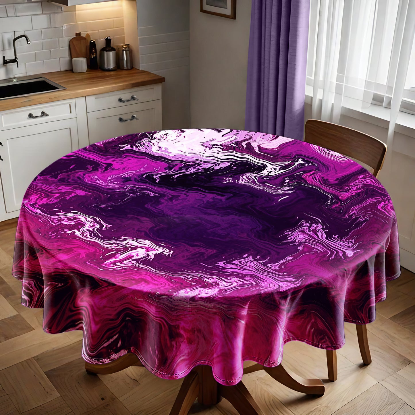 Pink And Purple Cross Round Tablecloth