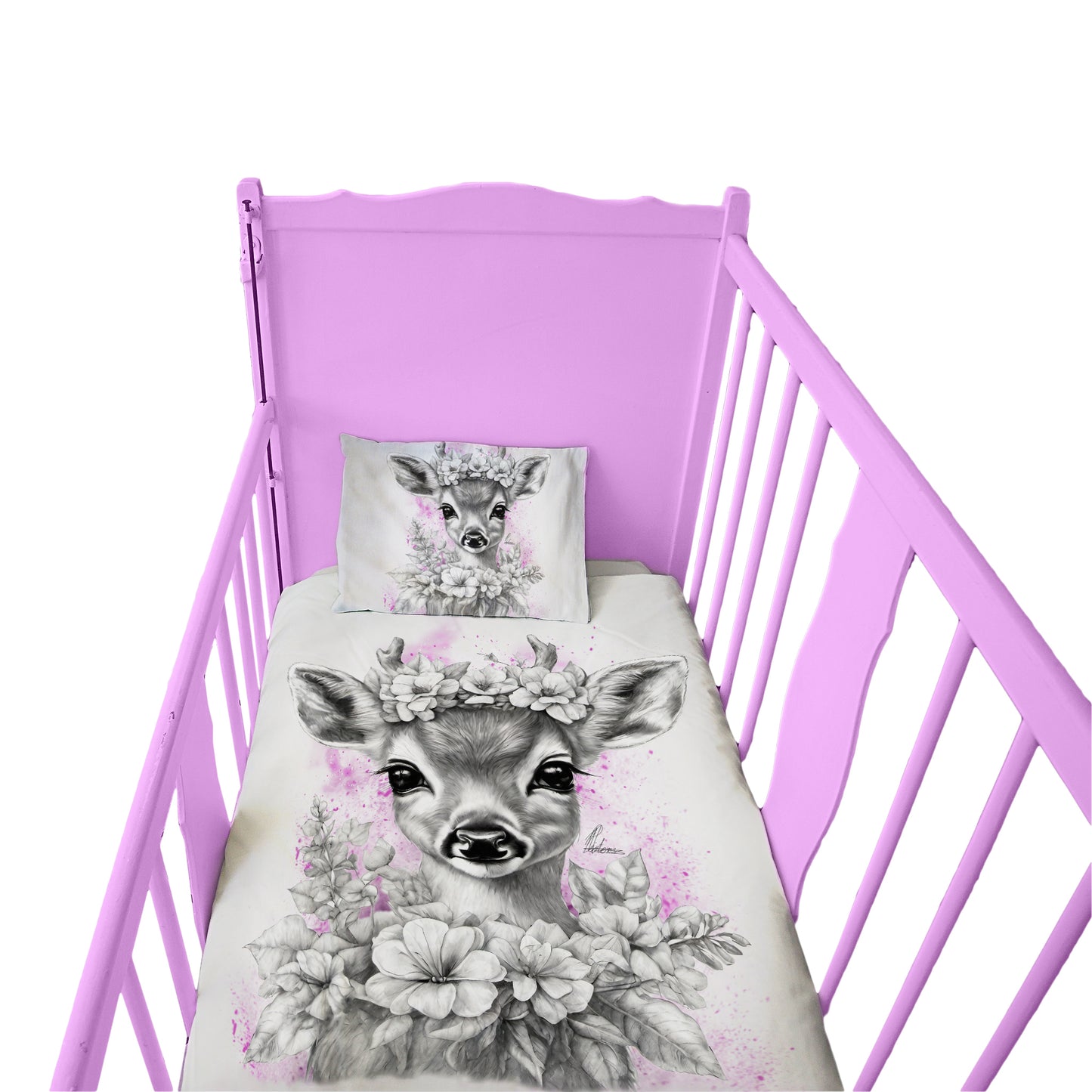 Pink Baby Deer Cot Duvet Set By Nathan Pieterse