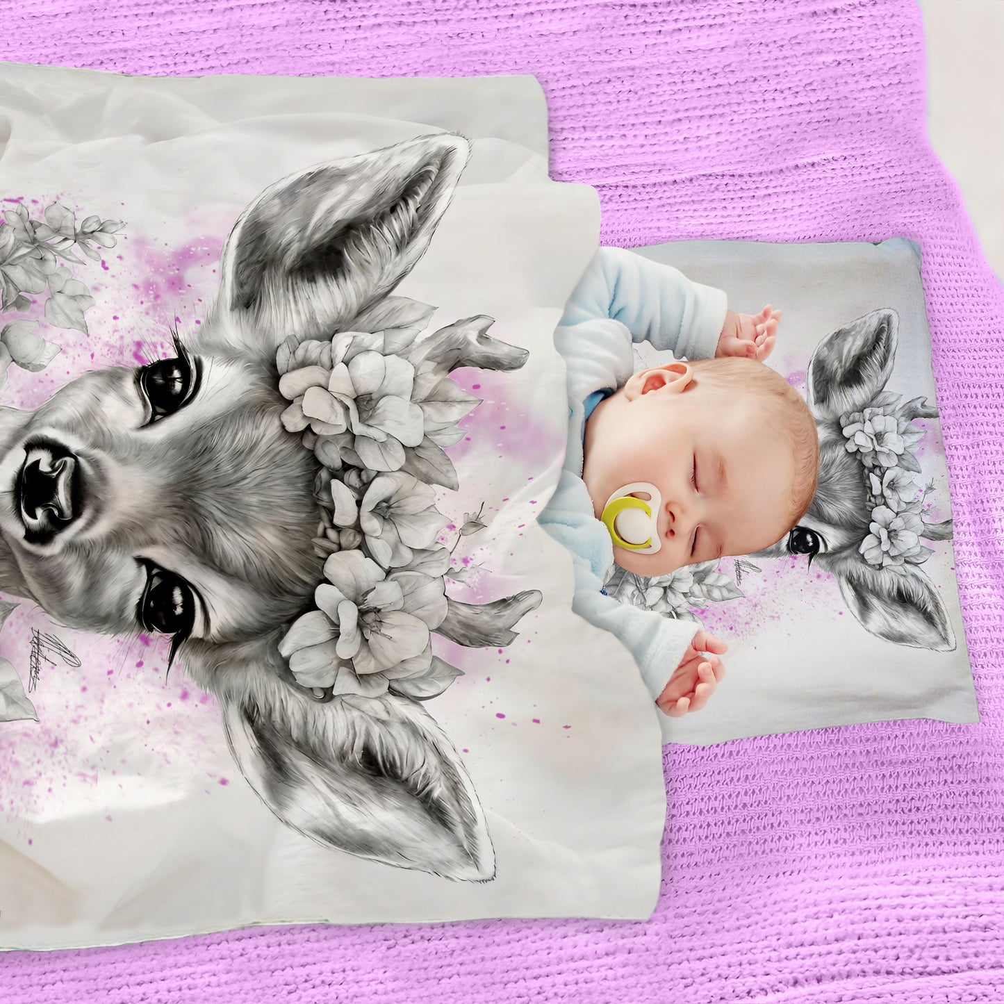 Pink Baby Deer Cot Duvet Set By Nathan Pieterse