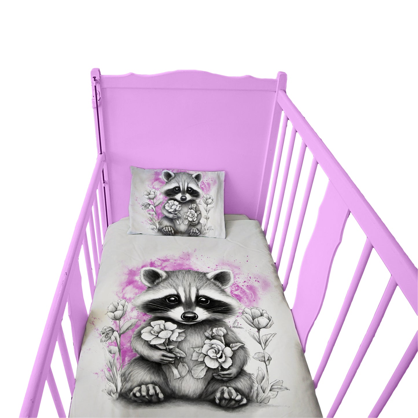 Pink Baby Raccoon Cot Duvet Set By Nathan Pieterse