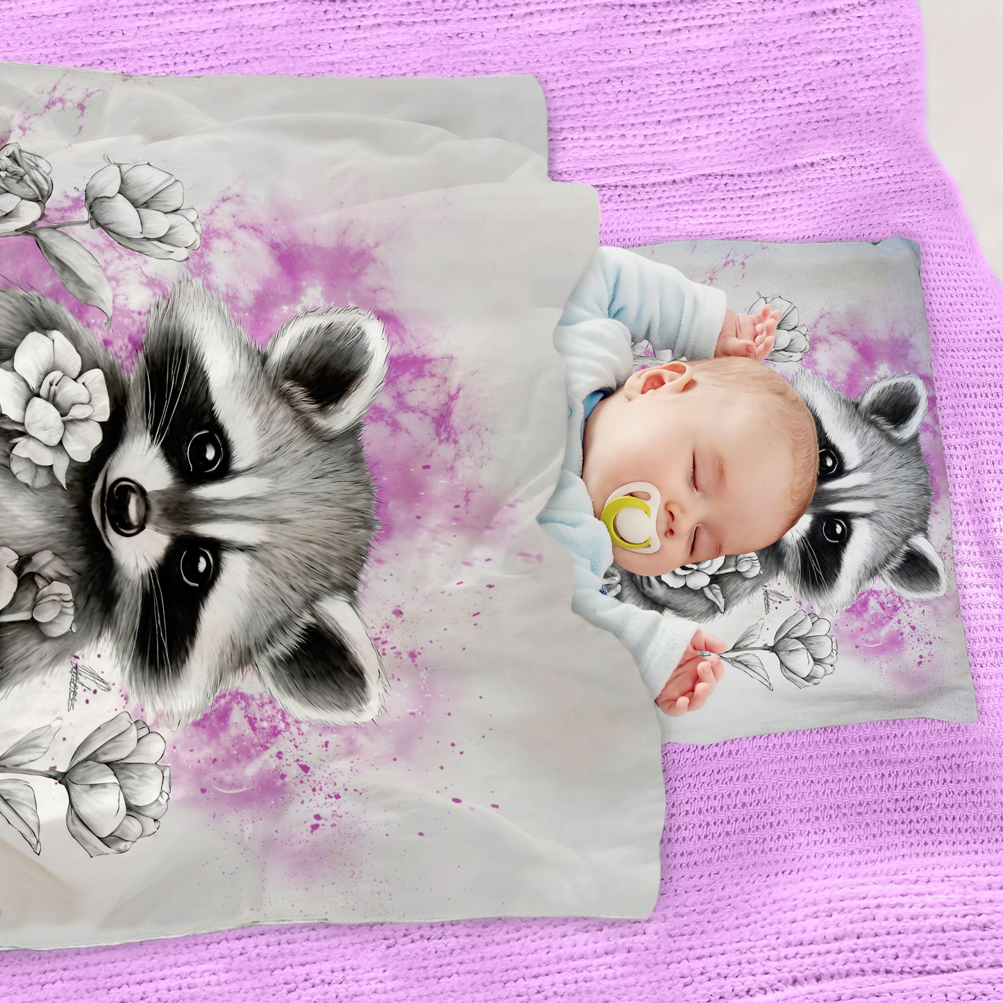 Pink Baby Raccoon Cot Duvet Set By Nathan Pieterse