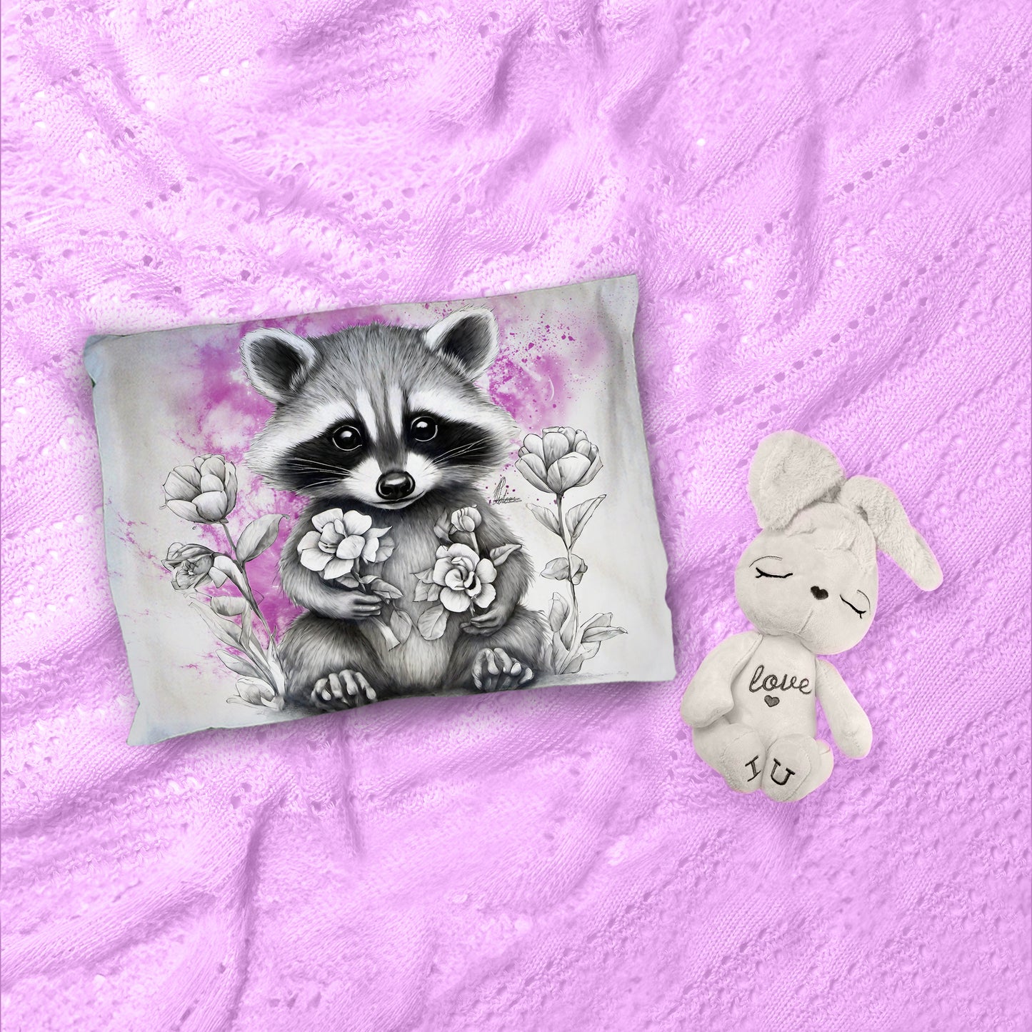 Pink Baby Raccoon Cot Duvet Set By Nathan Pieterse