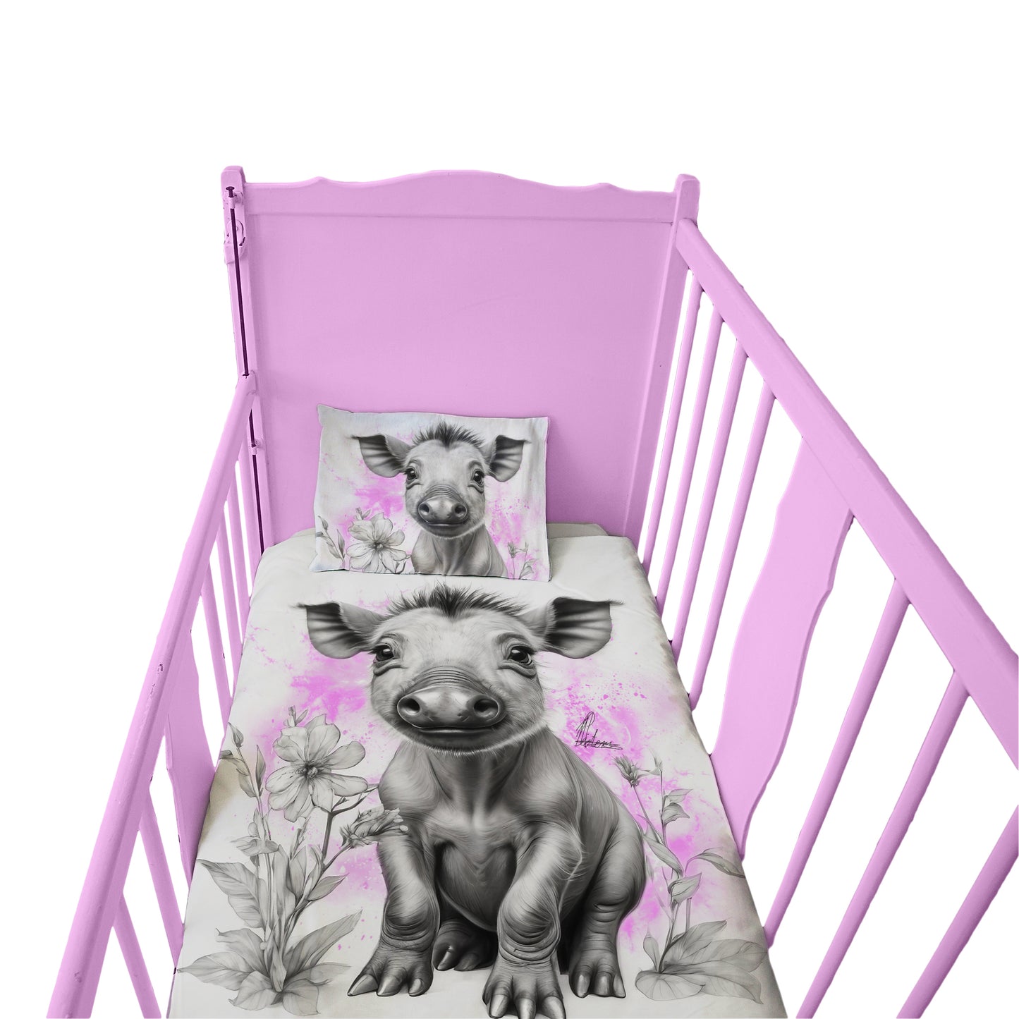 Pink Baby Warthog By Nathan Pieterse Cot Duvet Set