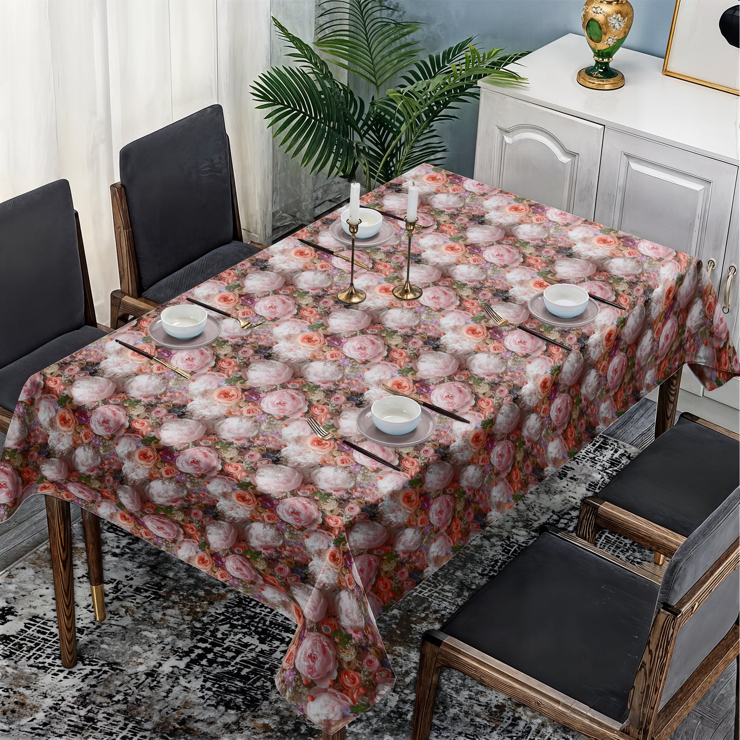 Pink Blush Peony Rectangle Tablecloth