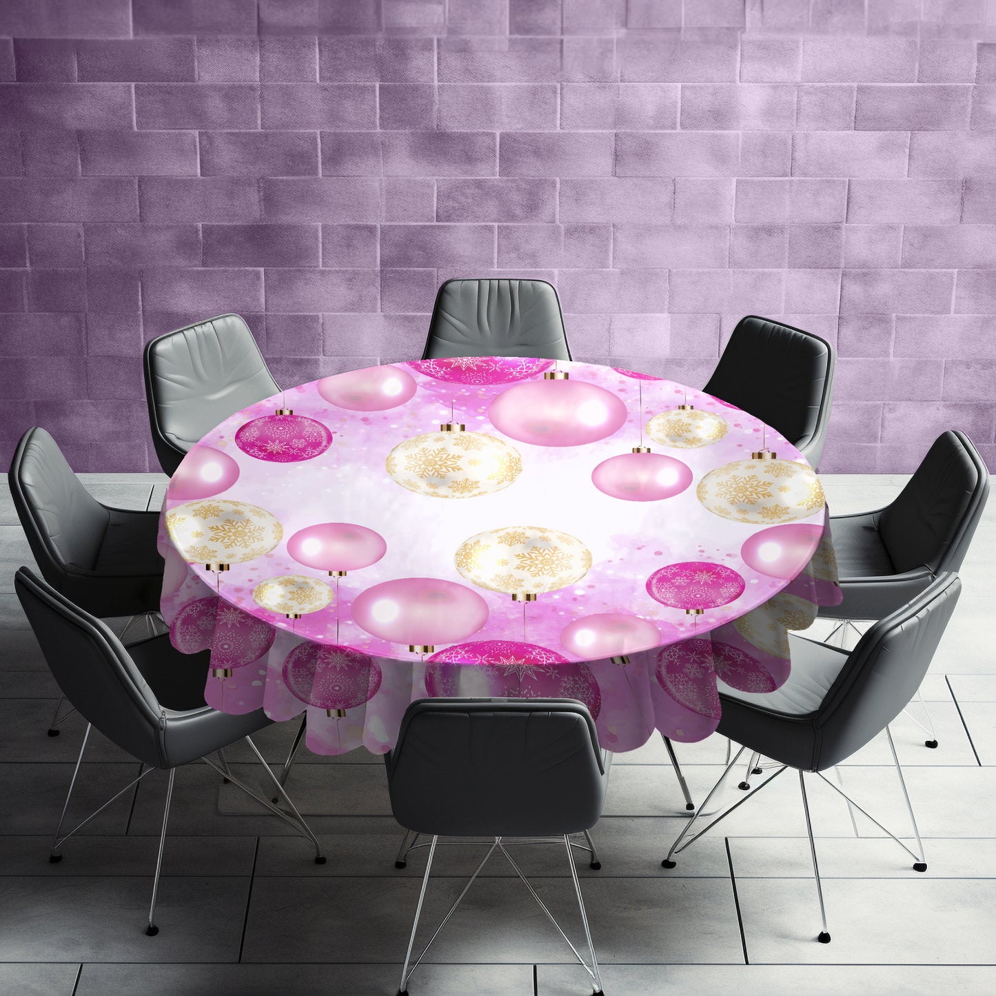 Pink Christmas Round Tablecloth