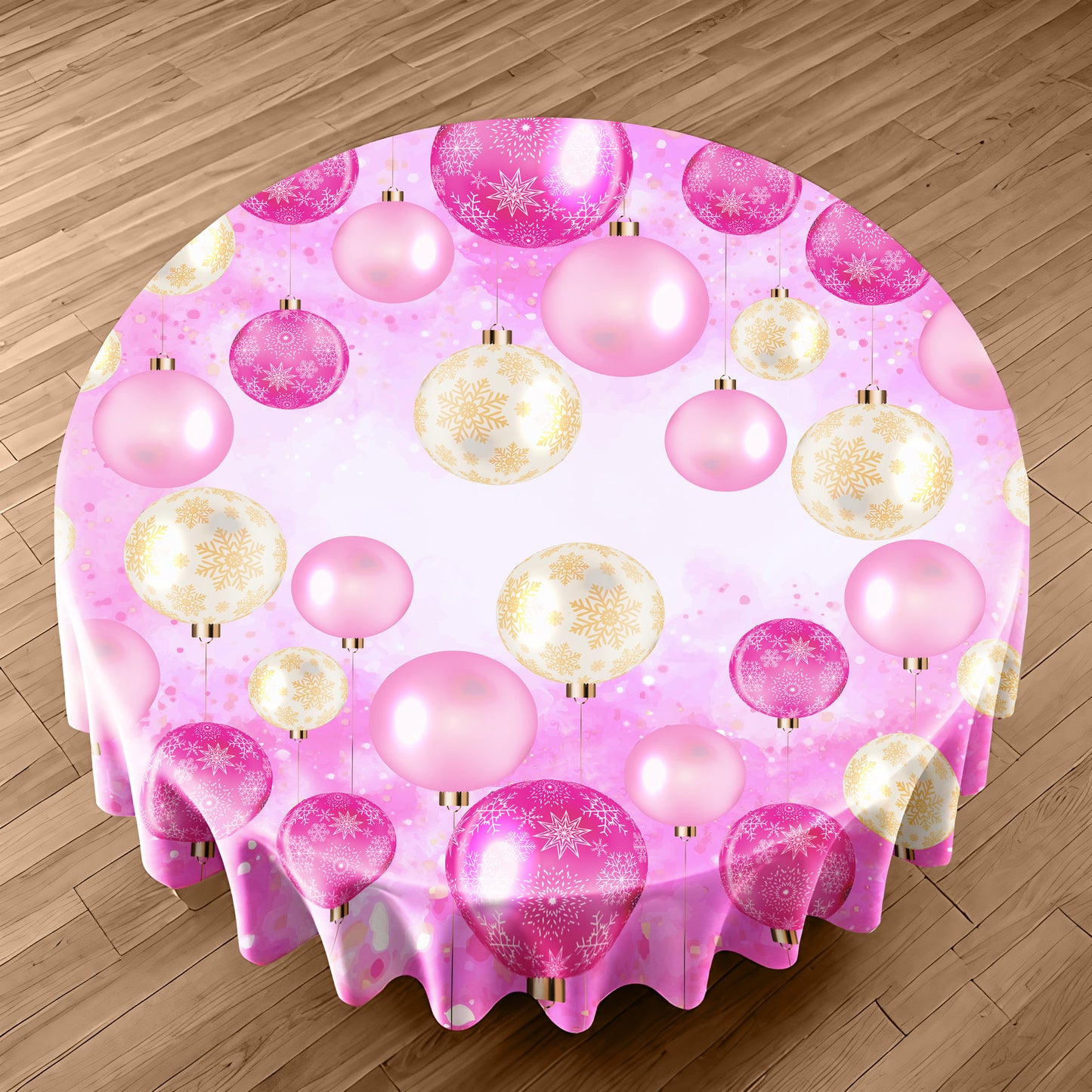 Pink Christmas Round Tablecloth