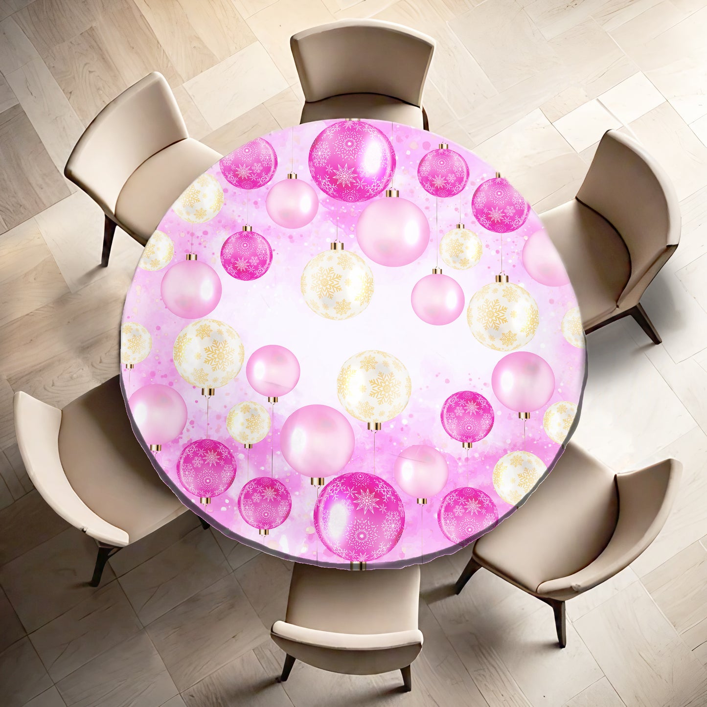 Pink Christmas Round Tablecloth