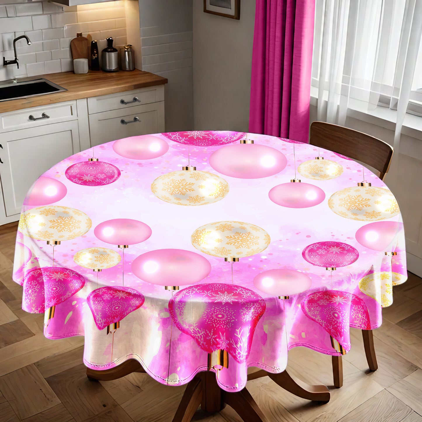 Pink Christmas Round Tablecloth