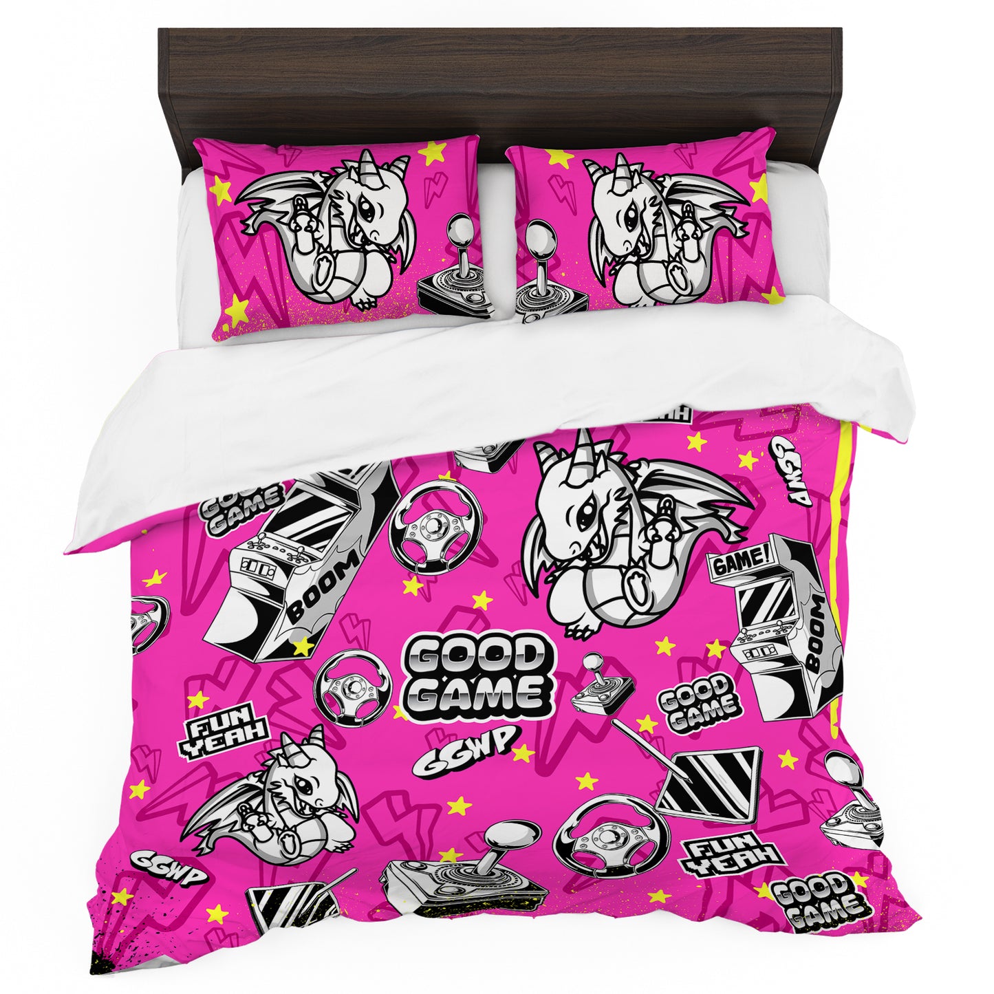 Pink Dragon Arcade Kids Duvet Cover Set