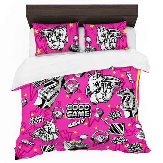 Pink Dragon Arcade Kids Duvet Cover Set