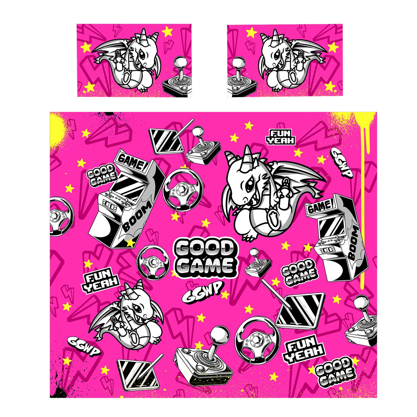Pink Dragon Arcade Kids Duvet Cover Set