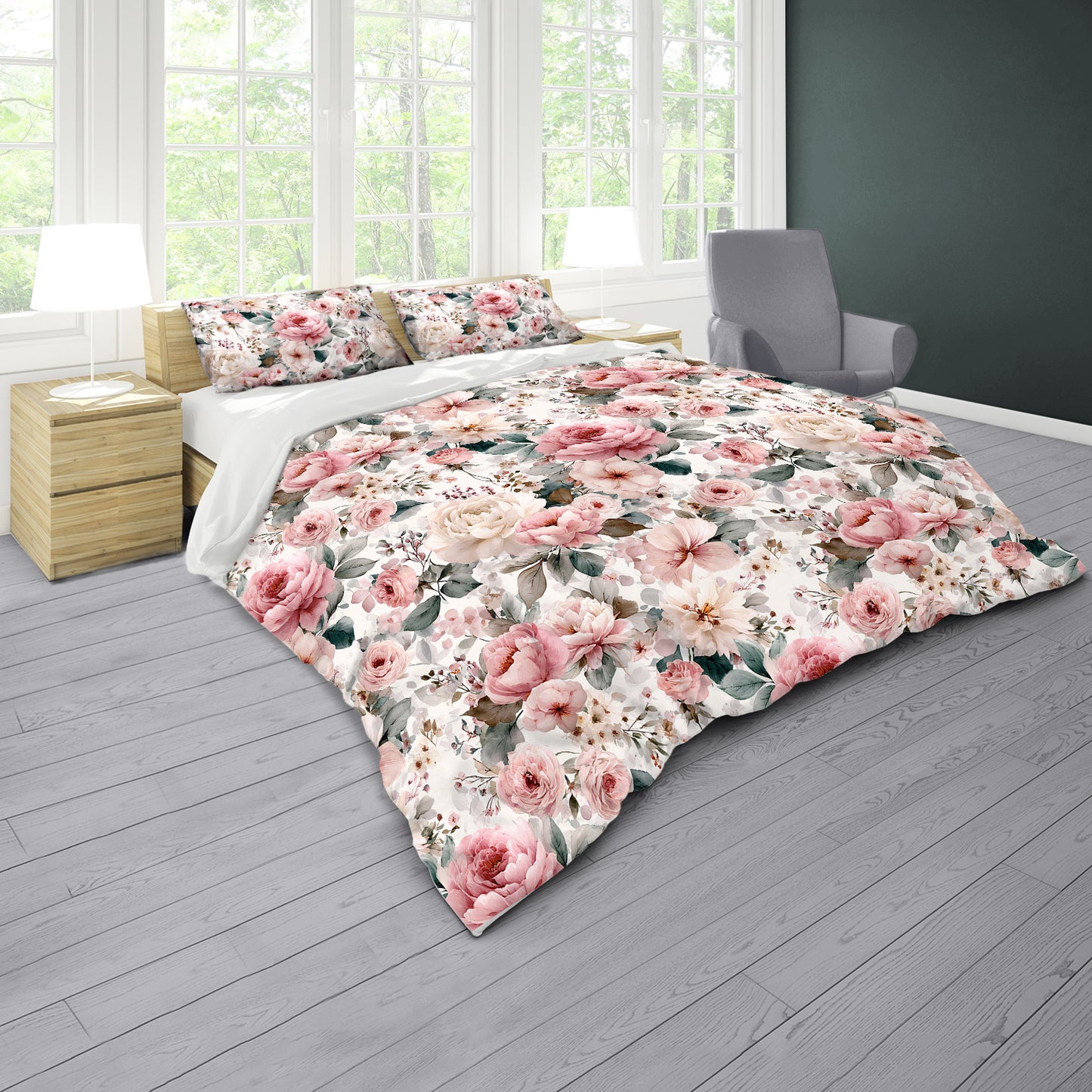 Pink Floral Duvet Cover Set by Mark van Vuuren