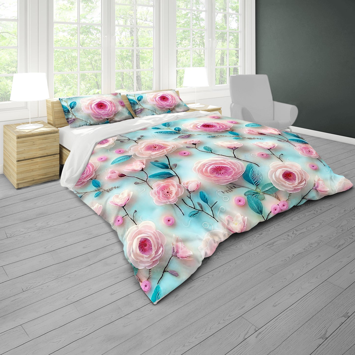Pink Floral Flow Duvet Cover Set