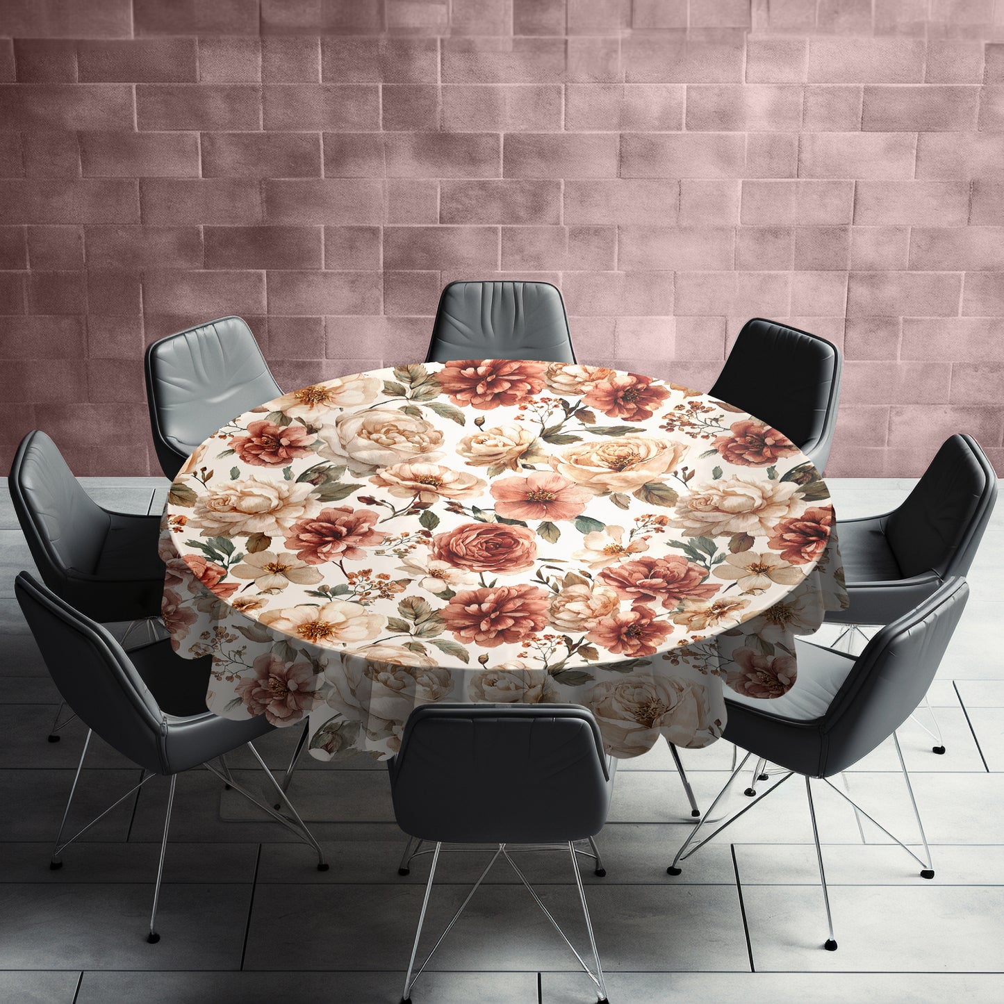 Pink Floral Round Tablecloth by Mark van Vuuren