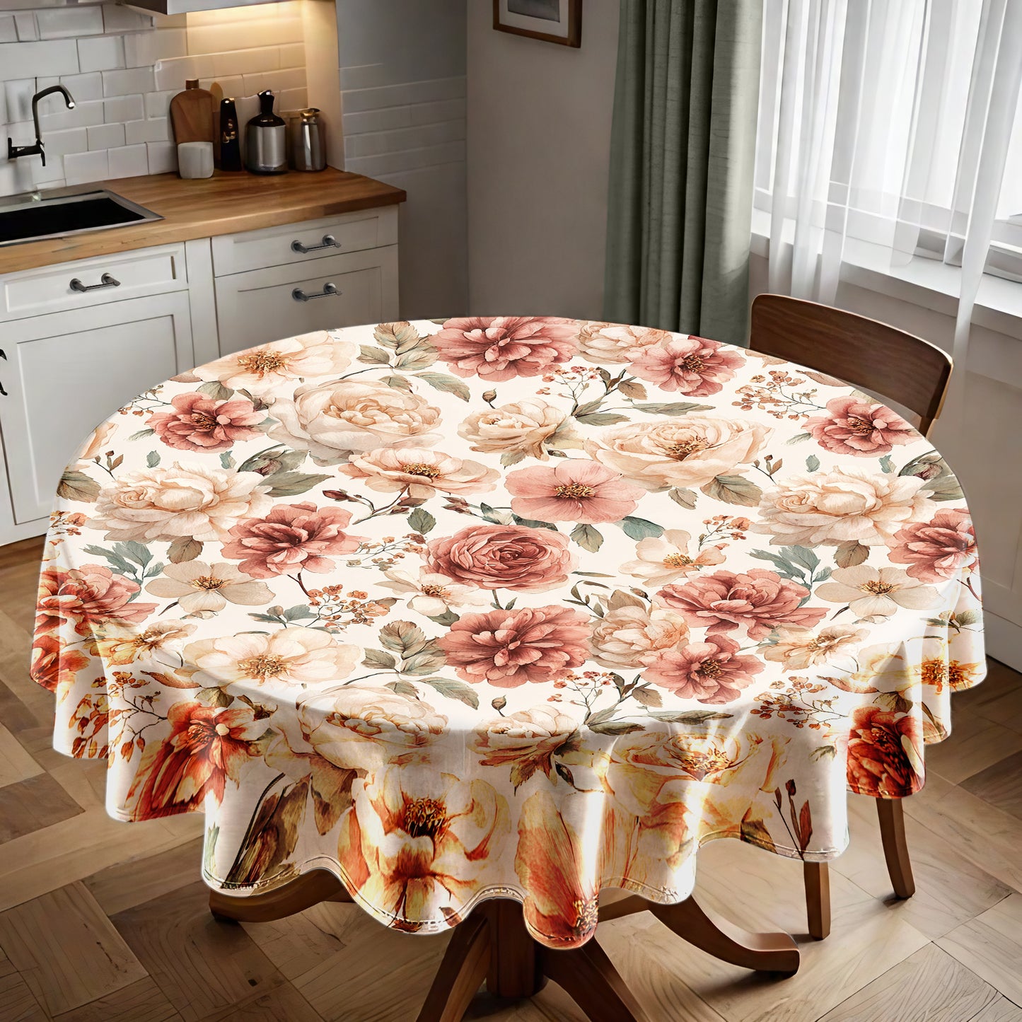 Pink Floral Round Tablecloth by Mark van Vuuren