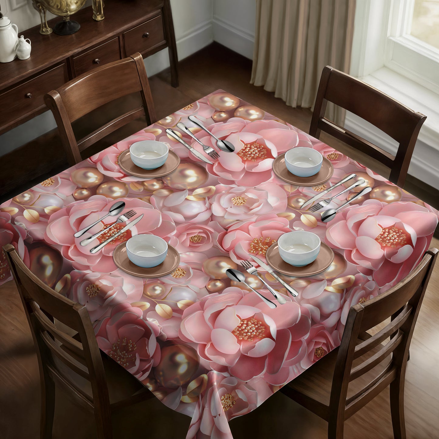 Pink Floral Square Tablecloth