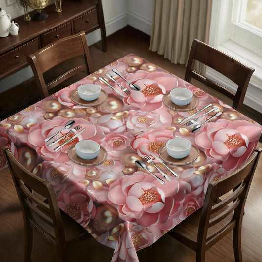 Pink Floral Square Tablecloth