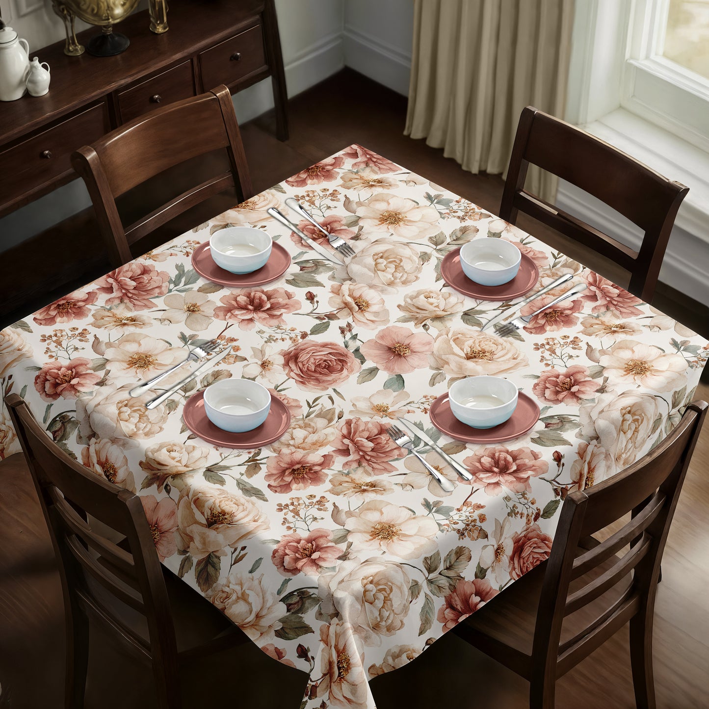 Pink Floral Square Tablecloth by Mark van Vuuren