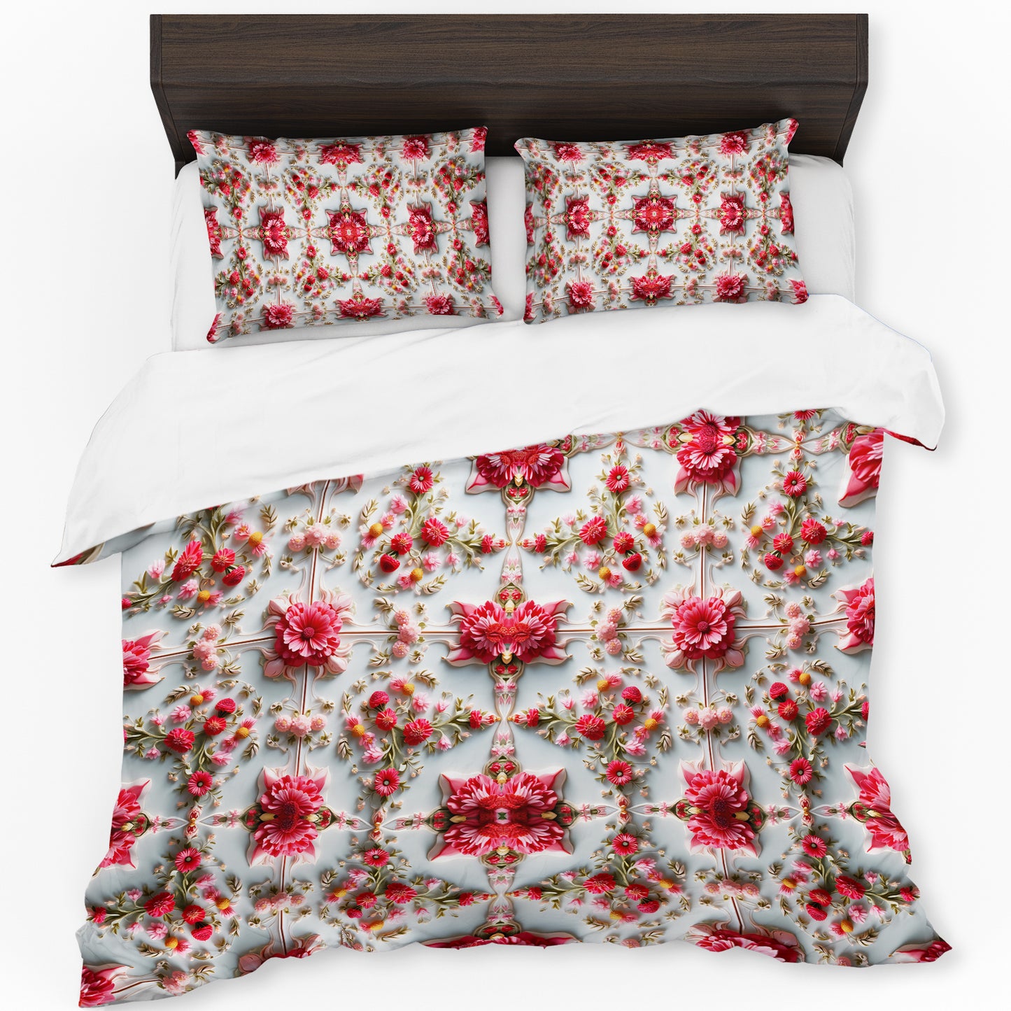 Pink Flower Tiles Duvet Cover Set