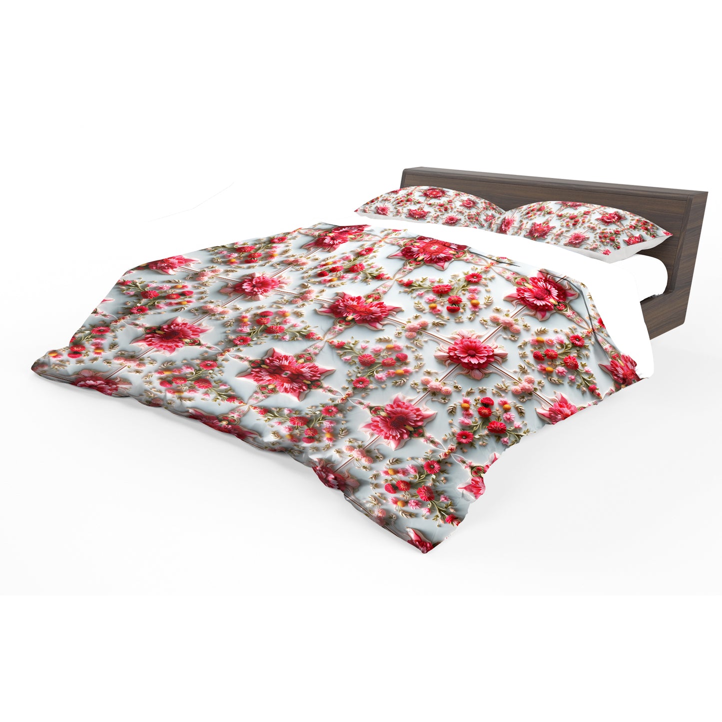 Pink Flower Tiles Duvet Cover Set