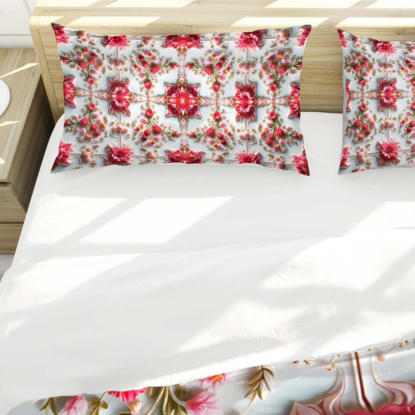 Pink Flower Tiles Duvet Cover Set