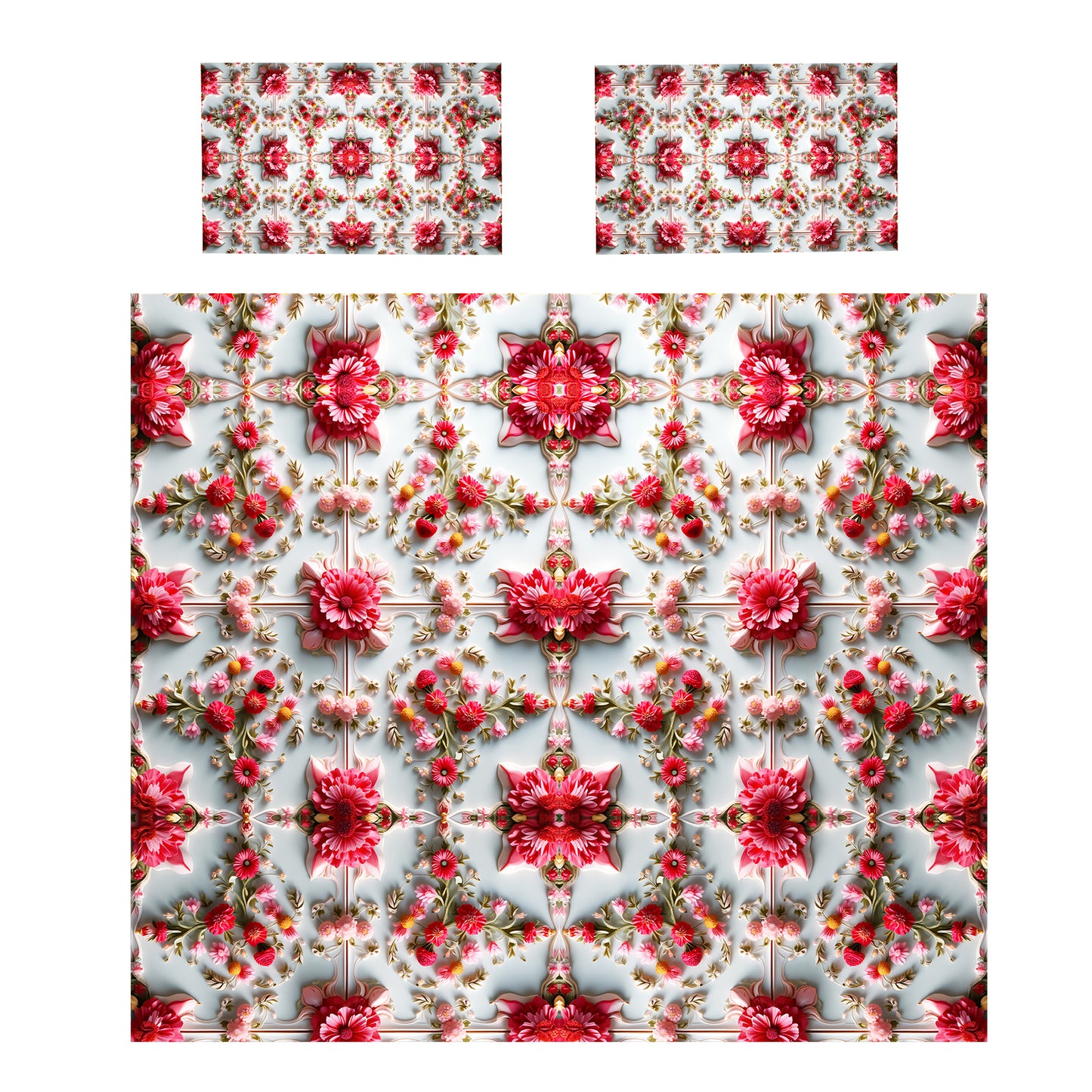 Pink Flower Tiles Duvet Cover Set