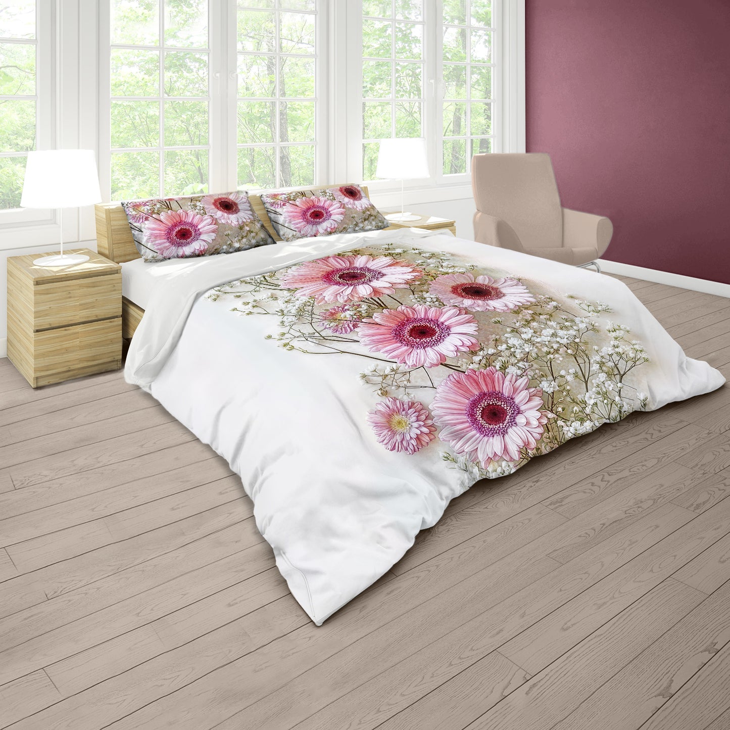 Pink Gerbera Daisies Duvet Cover Set