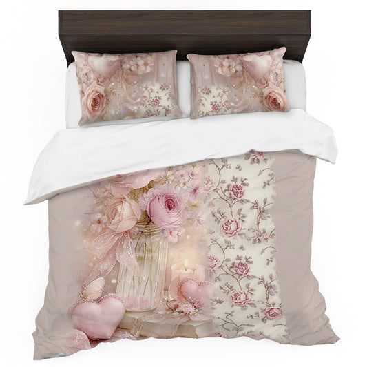 Pink Hearts & Roses Duvet Cover Set