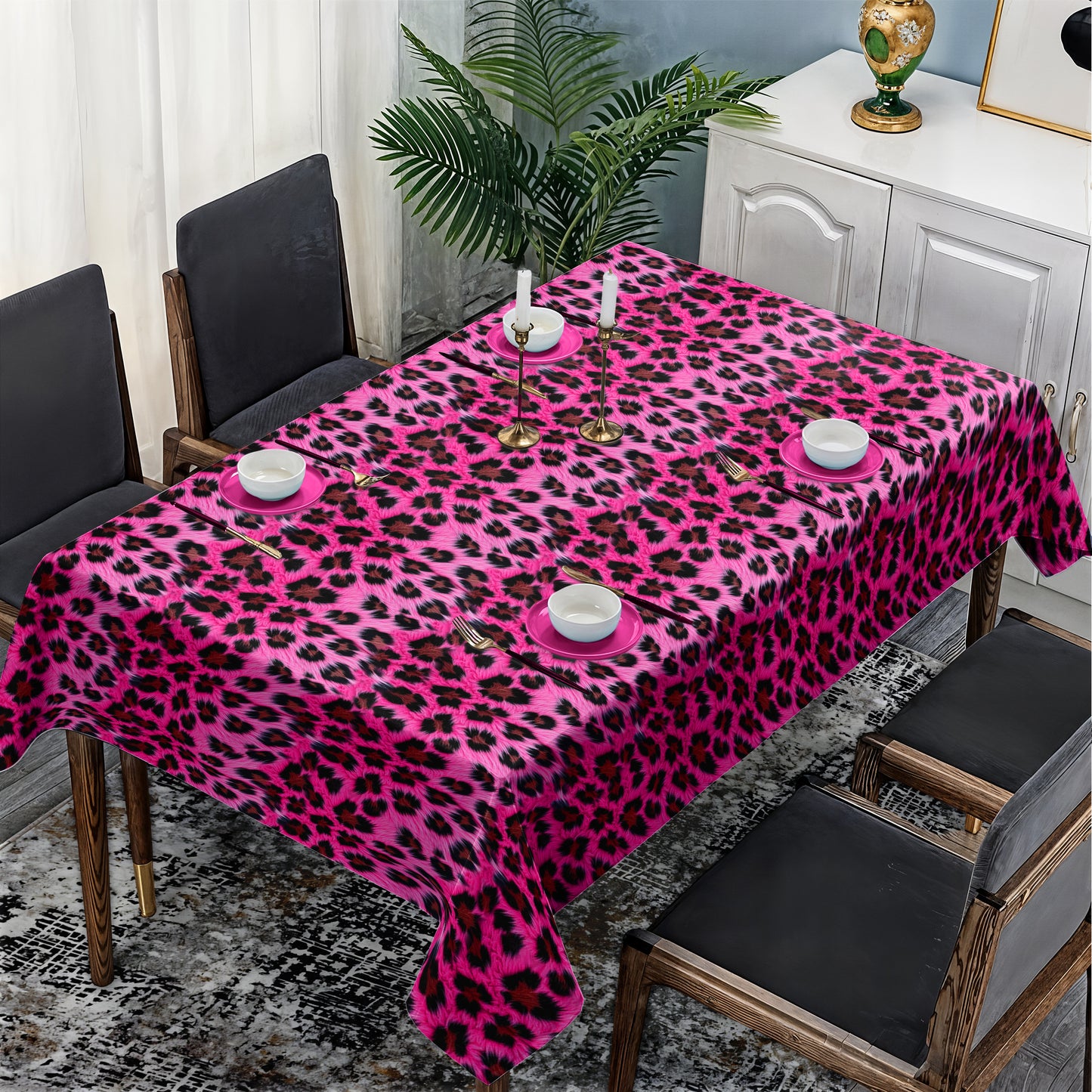 Pink Leopard Fur Rectangle Tablecloth